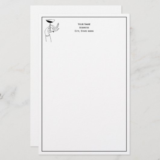Art Deco Lady's Hand Holding Champagne Glass Briefpapier (Voorkant / Achterkant)