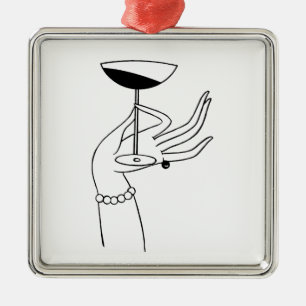 Art Deco Lady's Hand Holding Champagne Glass Metalen Ornament
