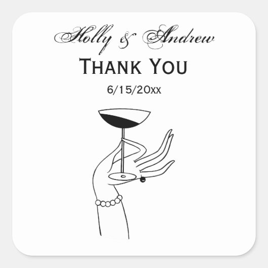 Art Deco Lady's Hand Holding Champagne Glass Vierkante Sticker (Voorkant)
