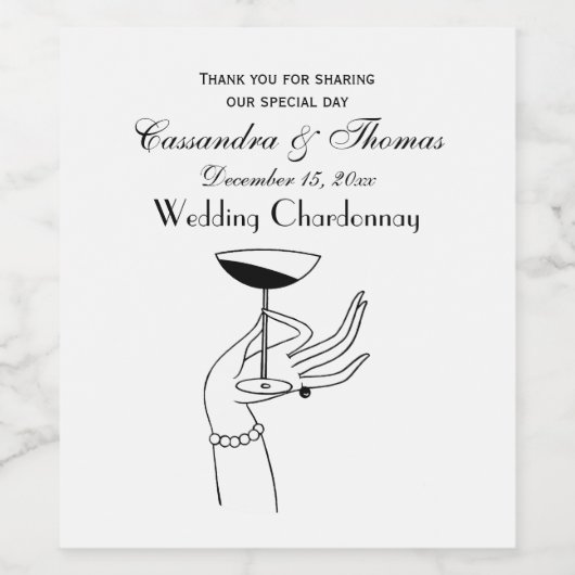 Art Deco Lady's Hand met mousserende wijn glas Wijn Etiket (Enkel label)