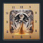 Art Deco Lalique Stijlklok. Vierkante Klok<br><div class="desc">Ik heb deze prachtige Art Deco "Lalique" Style vierkante klok gemaakt. Het mooie centrum was Ai Generated. Ik heb een Lalique lettertype toegevoegd op een gratis achtergrond en dit gemaakt tot een mooie vierkante klok voor uw huis. Deze klok is 10 x 10 inch.</div>