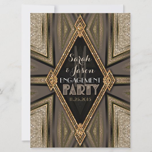 Art Deco Landelijke Gouden Romantische Verlovingsr Kaart (Voorkant)