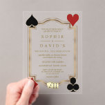 Art Deco Las Vegas Casino Royale Poker Wedding Acryl Uitnodigingen<br><div class="desc">Casino Royale en Great Gatsby thema kaart ontwerp. Het beschikt over faux art deco,  Roaring 20's oude Hollywood,  speelkaarten pakken,  paar dobbelstenen. Speciale bewoordingen worden gebruikt als in poker spel. Gebruik de tool Personaliseren om uw gegevens toe te voegen. Ga voor meer informatie naar mijn Casino Wedding Transparant Collectie.</div>