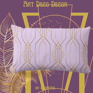 Art Deco Lavender & Gold Lumbar Pillow Kussen
