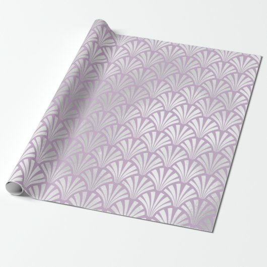 Art Deco Lavender Silver Grey Scales Seashells Cadeaupapier (Uitgerold)