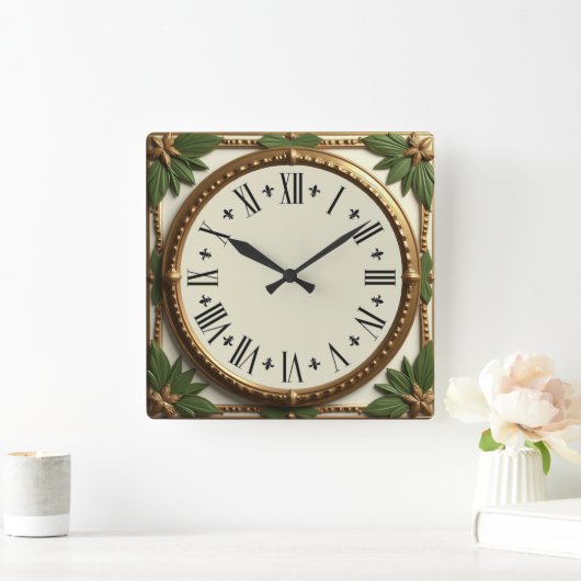 Art Deco Leafs Vierkante Klok (Huis)