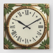 Art Deco Leafs Vierkante Klok (Voorkant)