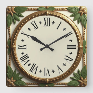Art Deco Leafs Vierkante Klok