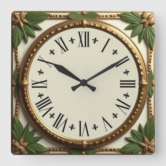 Art Deco Leafs Vierkante Klok (Voorkant)