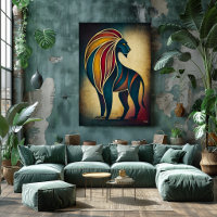 Art Deco Leeuw Abstract Geometrisch Dieren Wandkun