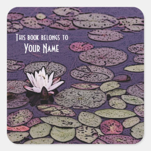 Art deco lelie vijver bibliotheek bookplate vierkante sticker
