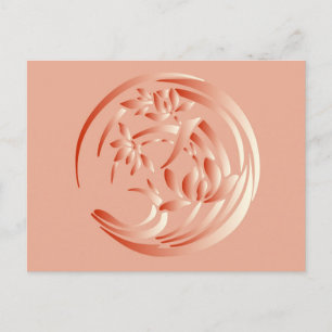 Art Deco leliepatroon - koraal oranje Briefkaart