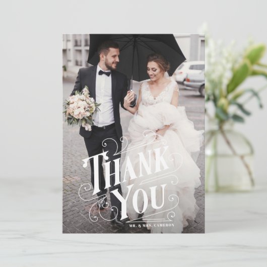 Art Deco Lettering Fotobruiloft Bedankkaart (Staand voorkant)