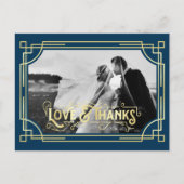 Art Deco Liefde & Bedankt Goud Donkerblauw Dank u Briefkaart (Voorkant)