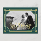Art Deco Liefde & Bedankt Goud Donkergroen Dank u Briefkaart (Voorkant)