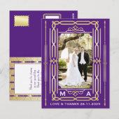 Art Deco Liefde & Bedankt Goud Paarse Foto Dank u Briefkaart (Voorkant / Achterkant)