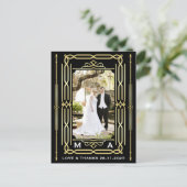 Art Deco Liefde & Bedankt Goud Zwart Foto Dank u Briefkaart (Staand voorkant)