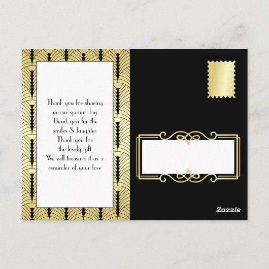 Art Deco Liefde & Bedankt Goud Zwart Foto Dank u Briefkaart (Achterkant)