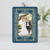 Art Deco Liefde & Bedankt Goudblauw Foto Dank u (Staand voorkant)