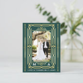 Art Deco Liefde & Bedankt Gouden Groene Foto Dank  Briefkaart (Staand voorkant)