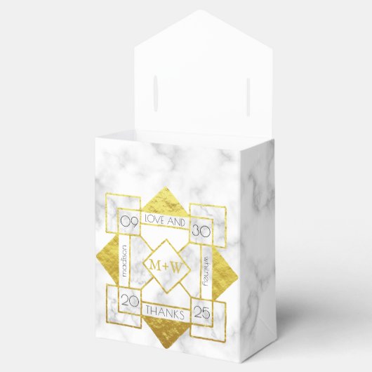 Art Deco Liefde en Bedankt Bruiloft Marmeren Goude Bedankdoosjes (Geopend)