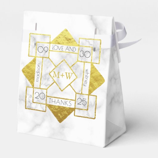 Art Deco Liefde en Bedankt Bruiloft Marmeren Goude Bedankdoosjes (Achterkant)