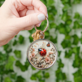 Art Deco Lieveheersbeestje Bloemen Vlinder Sleutelhanger