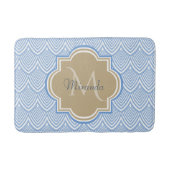 Art Deco Light Blue Fish Scales Tan Monogram Name Badmat (Voorkant)