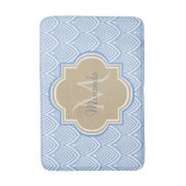 Art Deco Light Blue Fish Scales Tan Monogram Name Badmat (Voorkant Verticaal)