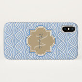 Art Deco Light Blue Fish Scales Tan Monogram Name Case-Mate iPhone Case (Achterkant (horizontaal))