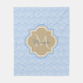 Art Deco Light Blue Fish Scales Tan Monogram Name Fleece Deken (Voorkant)