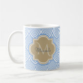 Art Deco Light Blue Fish Scales Tan Monogram Name Koffiemok (Links)