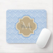 Art Deco Light Blue Fish Scales Tan Monogram Name Muismat (Met muis)