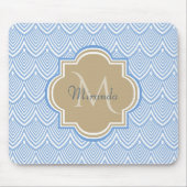 Art Deco Light Blue Fish Scales Tan Monogram Name Muismat (Voorkant)
