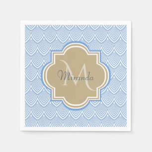 Art Deco Light Blue Fish Scales Tan Monogram Name Servetten