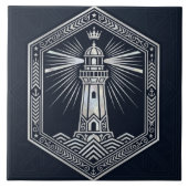 Art Deco Lighthouse Nautical Silver Design Tegeltje (Voorkant)