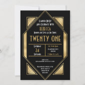 Art Deco Lijst 21st Birthday Gold Black Kaart (Voorkant)