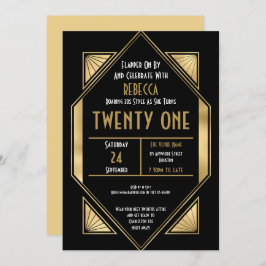 Art Deco Lijst 21st Birthday Gold Black Kaart