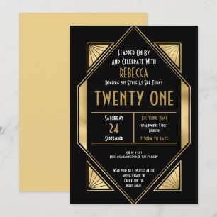 Art Deco Lijst 21st Birthday Gold Black Kaart