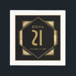 Art Deco Lijst 21st Birthday Name Date Gold Black Servet<br><div class="desc">Art Deco Lijst 21st Birthday Name Date Gold Black Tieners glam voor je 21ste verjaardag feest met dit decoratieve gouden lijst en personaliseer de uit de jaren 20 stamachtige typografie met jouw naam,  datum en leeftijd.</div>
