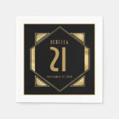 Art Deco Lijst 21st Birthday Name Date Gold Black Servet (Voorkant)