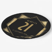 Art Deco Lijst 21st Birthday Name Date Papieren Bordje (Gekanteld)