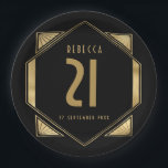 Art Deco Lijst 21st Birthday Name Date Papieren Bordje<br><div class="desc">Kunst Deco glam voor uw 21e verjaardag met dit decoratieve gouden lijst en personaliseer gemakkelijk de uit de jaren 20 stamstijl voortvloeiende typografie met jouw naam,  datum en leeftijd.</div>