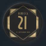 Art Deco Lijst 21st Birthday Name Date Papieren Bordje<br><div class="desc">Kunst Deco glam voor uw 21e verjaardag met dit decoratieve gouden lijst en personaliseer gemakkelijk de uit de jaren 20 stamstijl voortvloeiende typografie met jouw naam,  datum en leeftijd.</div>
