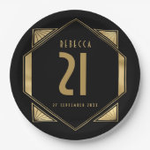 Art Deco Lijst 21st Birthday Name Date Papieren Bordje (Voorkant)