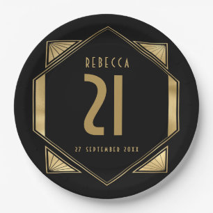 Art Deco Lijst 21st Birthday Name Date Papieren Bordje