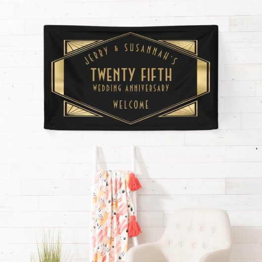 Art Deco Lijst 25e Jubileum Namen Goud Zwart Spandoek (Insitu)