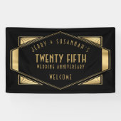 Art Deco Lijst 25e Jubileum Namen Goud Zwart Spandoek (Horizontaal)