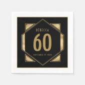Art Deco Lijst 60e Verjaardag Naam Datum Goud Zwar Servet (Voorkant)