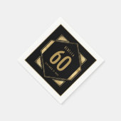 Art Deco Lijst 60e Verjaardag Naam Datum Goud Zwar Servet (Hoek)